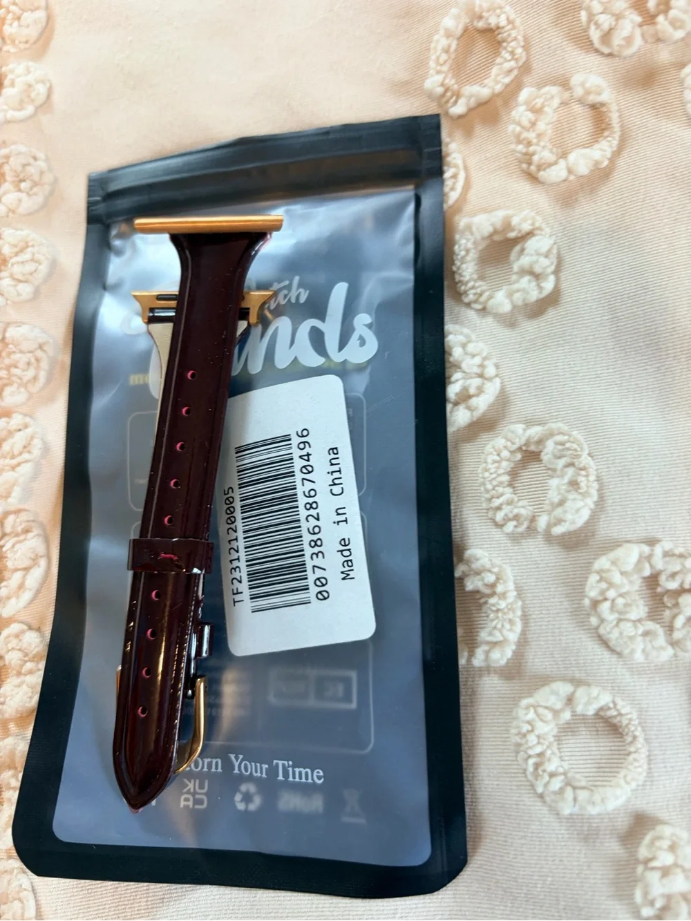 Leather Watch Band for Women- Dark Brown/Burgundy with Gold Hardware